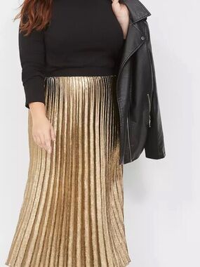 Lane Bryant Metallic Gold Pleated Midi Skirt - Size 18/20